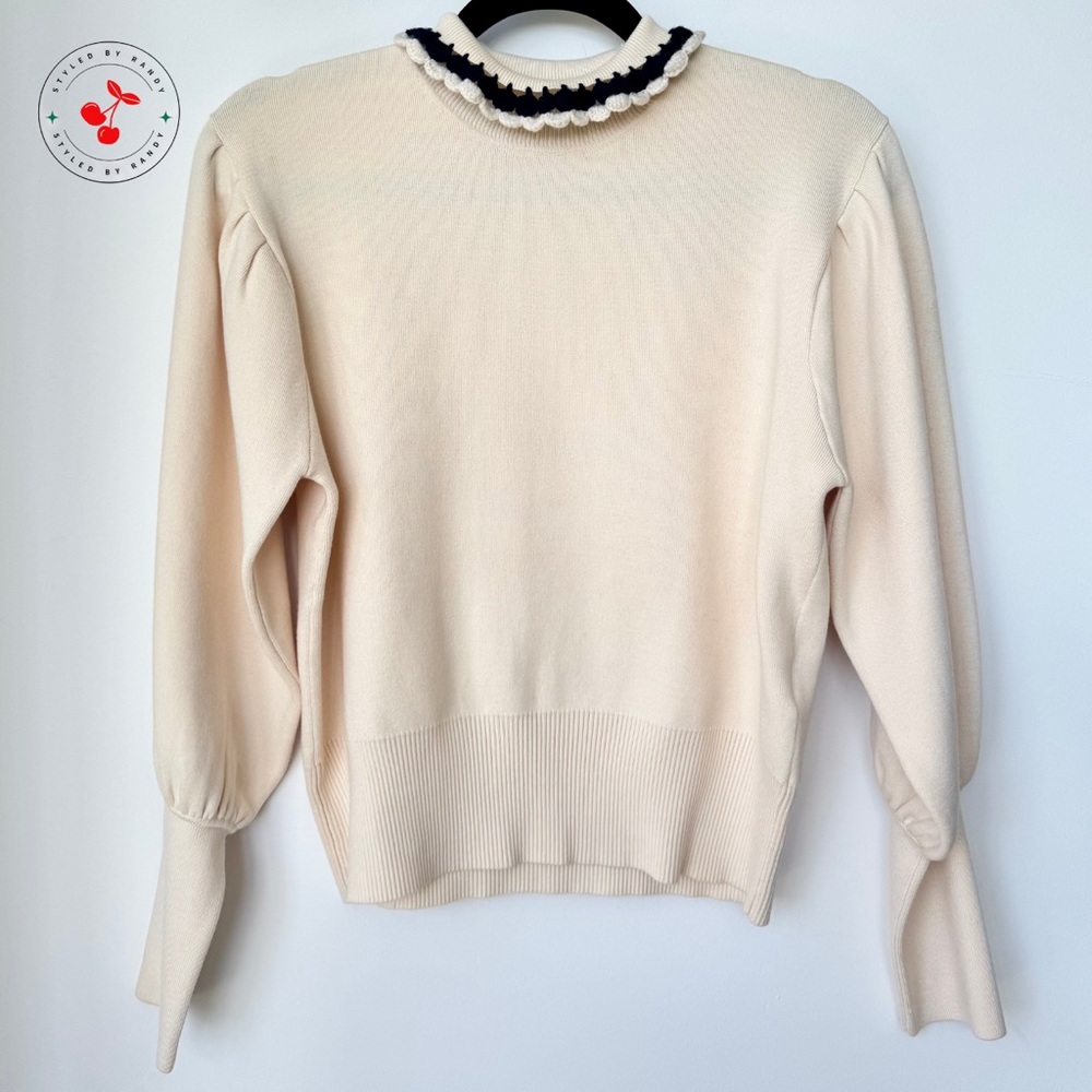 Sandro Ridane Puff Sleeve Sweater in Cream